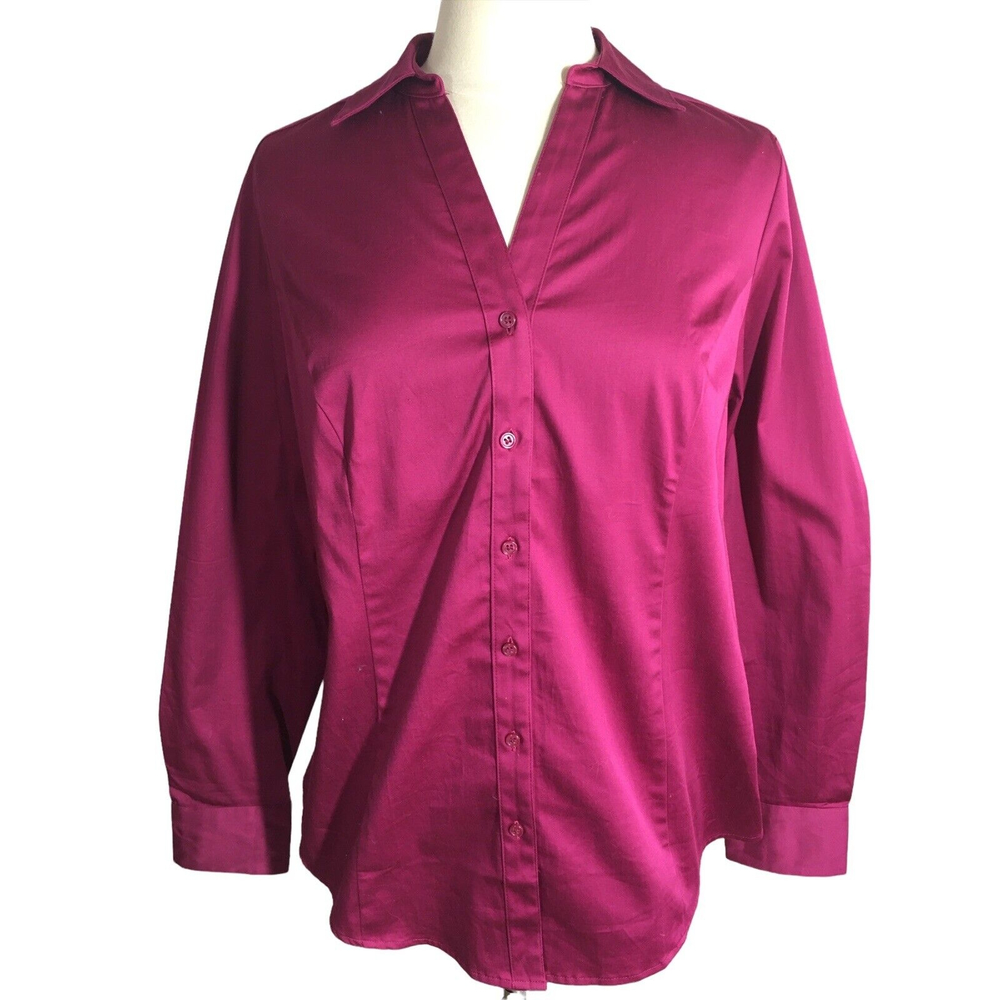 Lane Bryant Women Long Sleeve Blouse Button-Up Burgundy Career Business Size 16
